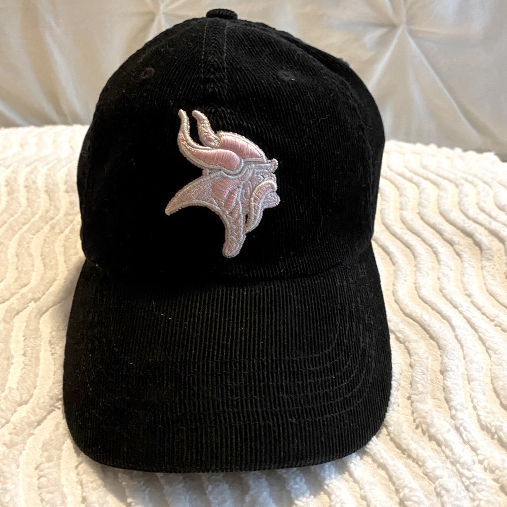 NFL Minnesota Vikings Black Corduroy Hat w Pink Embroidered Viking Logo